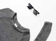 gray sweater and black framed sunglasses outfit